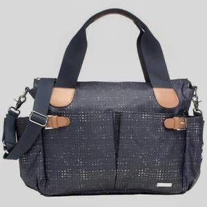 NEW STORKSAK women's kay diaper bag in crosshatch navy